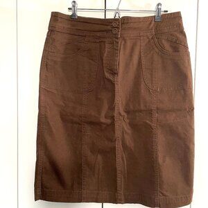 Christopher & Banks Cotton Skirt Women's 12 Brown Stretch Twill with Pockets